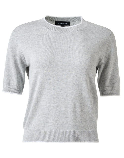 Lightweight Grey Cotton Blend Knit Short Sleeve Women's Top