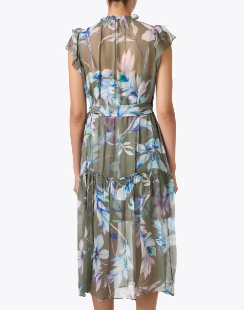 Vera Chiffon Dress with All-Over Green Floral Print