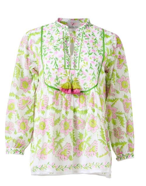 Stylish Pink and Green Floral 100% Cotton Women's Top