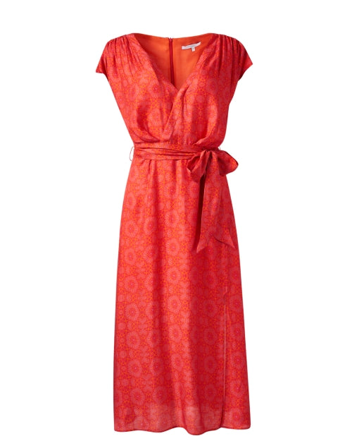 Fara Silk Wrap Dress with Stunning Red Print