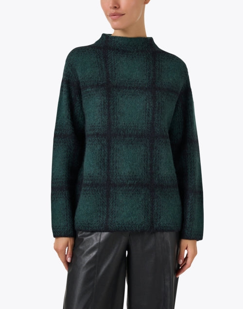 Vibrant Green Plaid Funnel Neck Relaxed Sweater