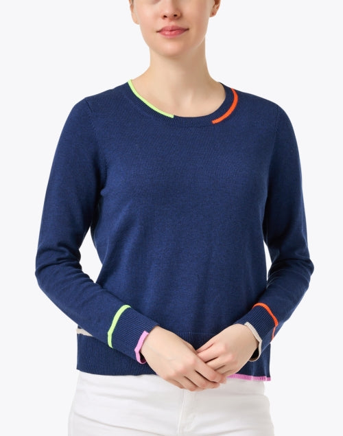 Navy Relaxed-fit In Line Cotton Knit Sweater