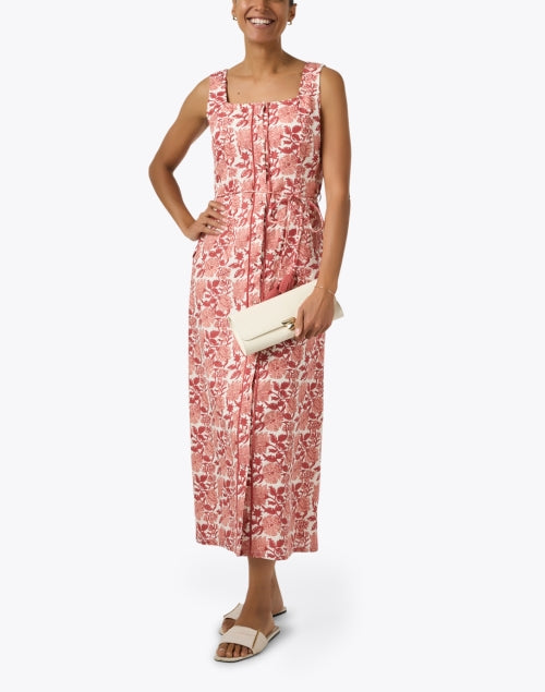 Stylish Paloma Red Floral Patterned 100% Linen Maxi Dress