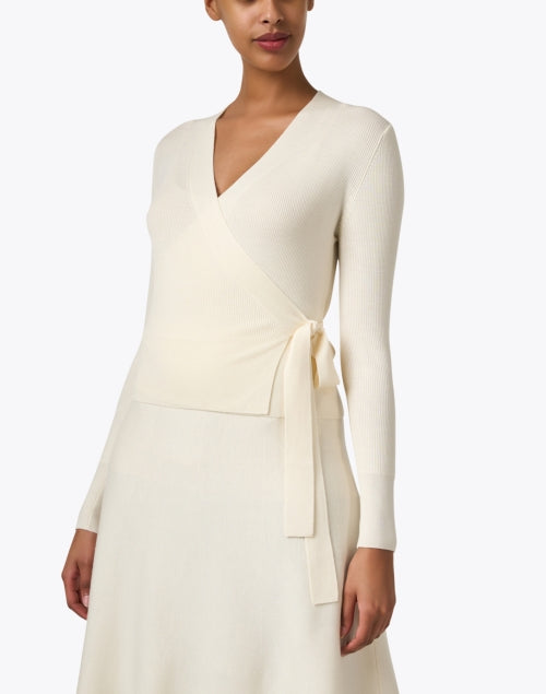 Luxurious Cream-Colored Wool Wrap Style Cardigan for Women