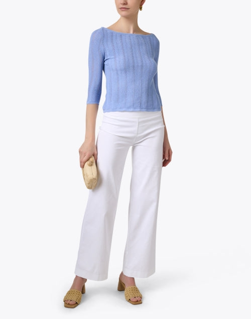 Stylish Jackie Silk-Blend Pointelle Blue Sweater