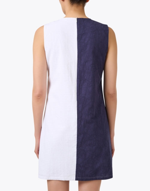 Stylish Navy and White Textured Cotton Cassidy Shift Dress for Warm Weather