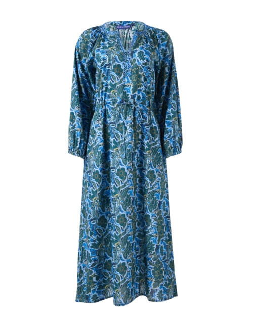 Ro's Garden Lightweight 100% Cotton Amalfi Blue Print A-Line Dress