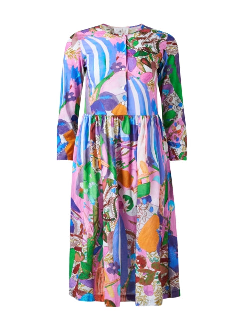 Stylish Multi - Patterned 100% Cotton Henley Neck Dress for a Relaxed Look