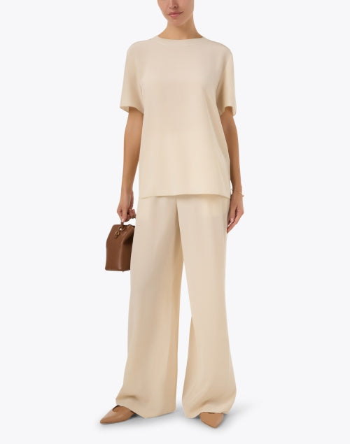Hulin Women's Elegant Ivory Silk Wide-Leg Dress Pants
