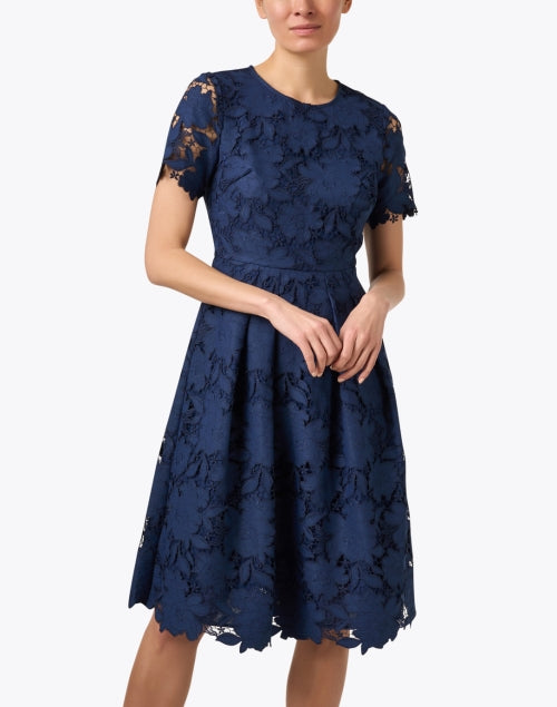 Stylish Navy Cotton Lace Fit-and-Flare Dress for New Season