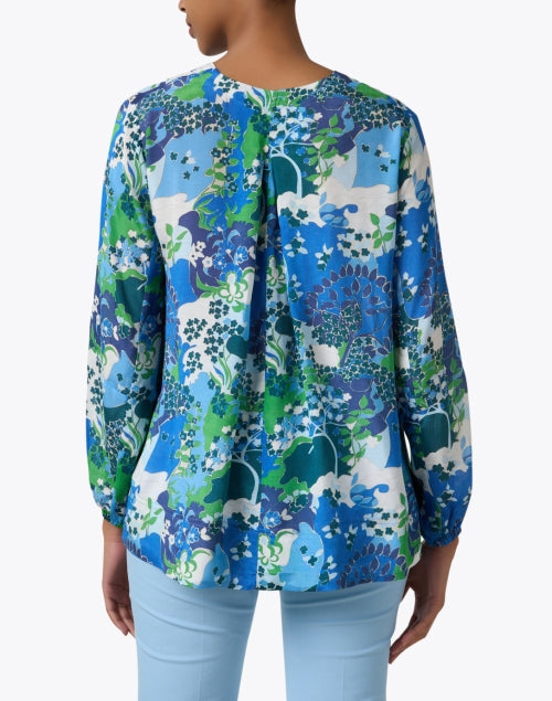 Stylish Ebba Blue Floral Cotton Blend Henley V-Neck Blouse