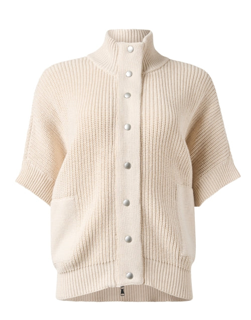 Elegant Ivory Short-Sleeved Cable Knit Snap-Button Cardigan