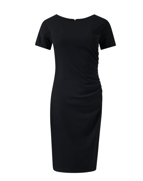 Marc Cain Elegant Black Ruffled Knee-Length Ruched Women's Dress