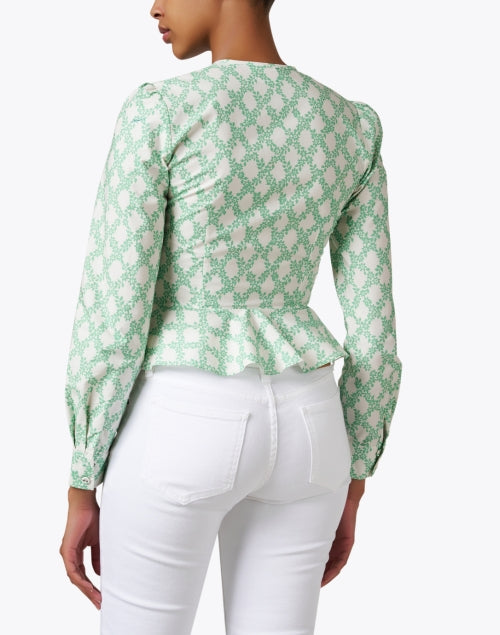 Stylish Francesca Women's Green Lattice Print Cotton Peplum Top