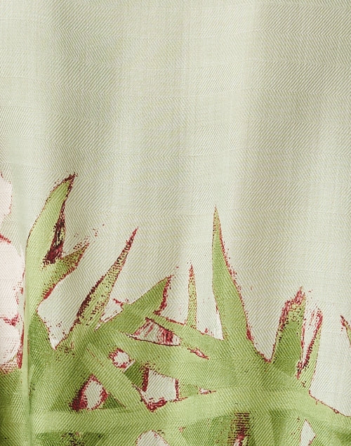 Exquisite Italian Green Floral Print Cashmere Silk Poncho