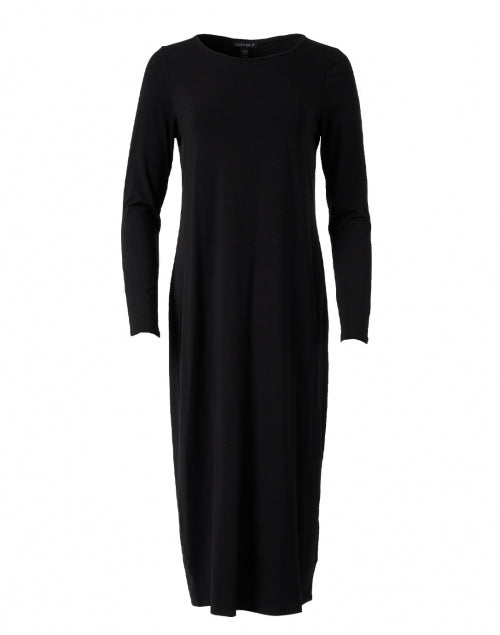 Elegant Women's Black Stretchable Jersey Midi Dress