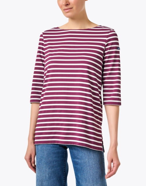 Soft and Stretchy White and Burgundy Striped Skin-Protecting Shirt