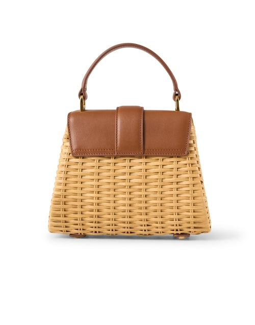 Stylish Small Tan Leather-Rattan Wicker Bag with Gold Hardware