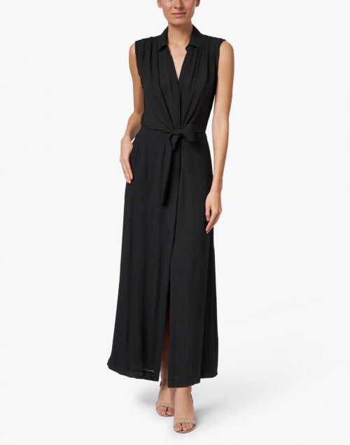 Stylish Madsen Sleeveless Black Crinkle Gauze Shirt Dress