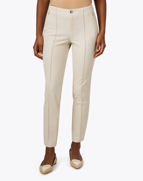 Anna Beige Stretch Slim-Fit Pant with Chic Zippers