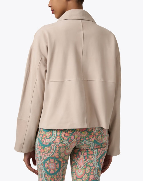 Stylish Beige Suede Hip - Length Relaxed - Fit Cashmere Jacket