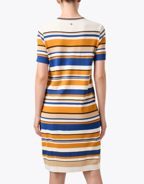 Stylish Blue and Orange Striped Shift Dress for a Feminine Look