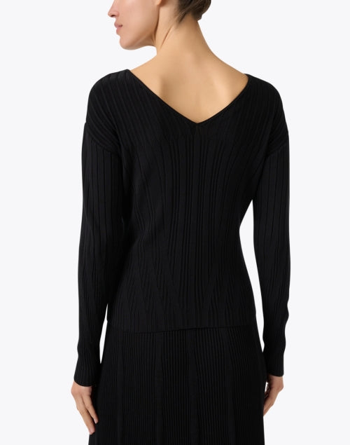 Stylish Black Ribbed Knit Boat - Neck Top by Lafayette 148 New York