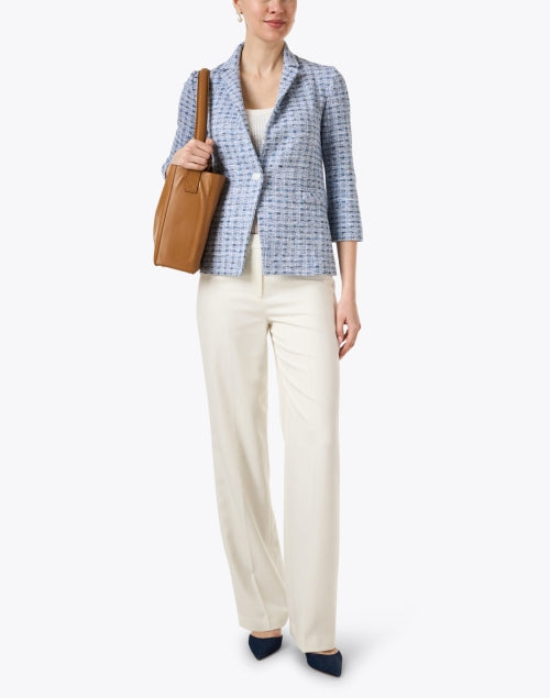 Stylish Amina Rubinacci Sable Blue Checkered Knit Jacket