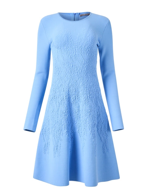 Stylish Oxford Blue Textured Knit Fit-and-Flare Dress