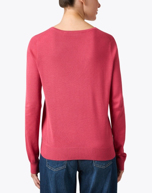 Strawberry Pink Women's Cotton Blend Relaxed V-Neck Sweater