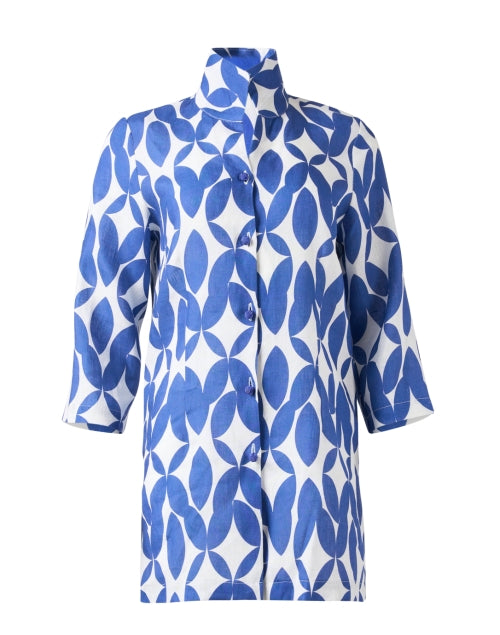 Elegant Rita Blue Abstract Floral Print Linen Women's Jacket for Special Occasions