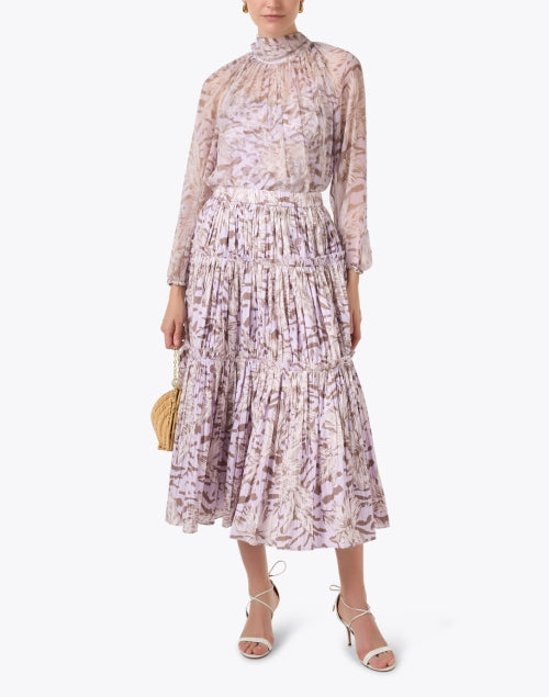 Teagan Ladies' Lilac-Printed Silk Chiffon Fashion Blouse