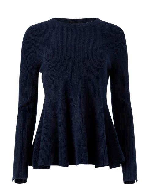Navy Blue 100% Pure Cashmere Women's Peplum Style Sweater for Fall