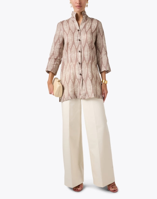 Rita Brown Fashionable Leaf-Patterned Linen Jacket for Special Occasions