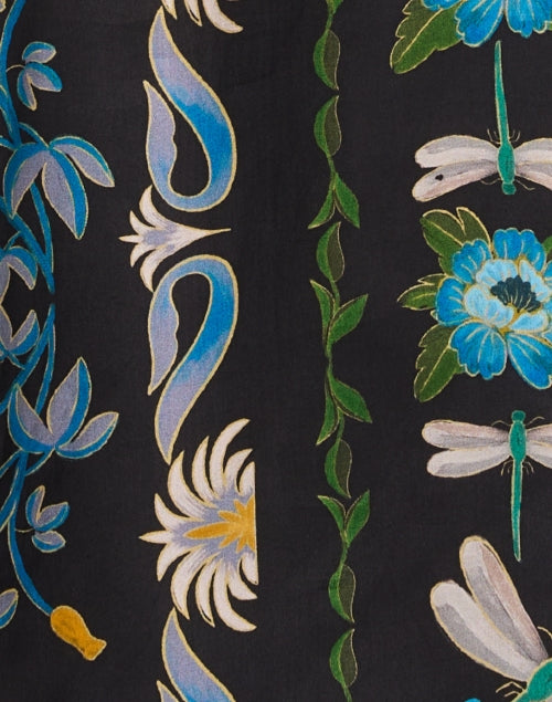 Stylish Black Shirt with Intricate Multi - Print Floral and Botanical Motifs