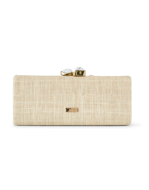Exquisite Alessandra Pink Floral Embroidered Raffia Clutch with Ivory Stone Clasp