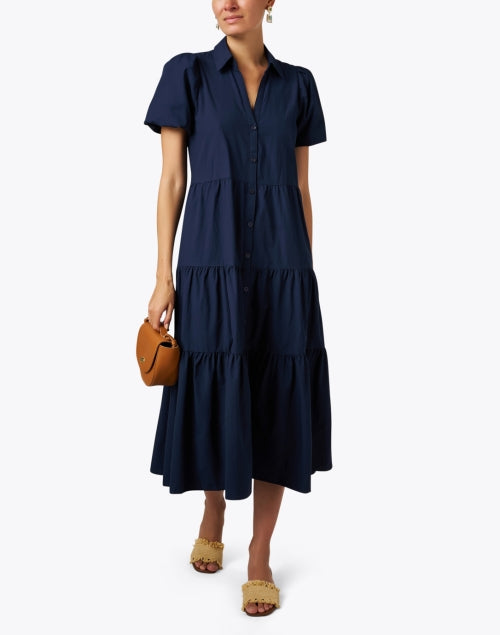 Navy Blue Havana Midi Women's Dress by Brochu Walker