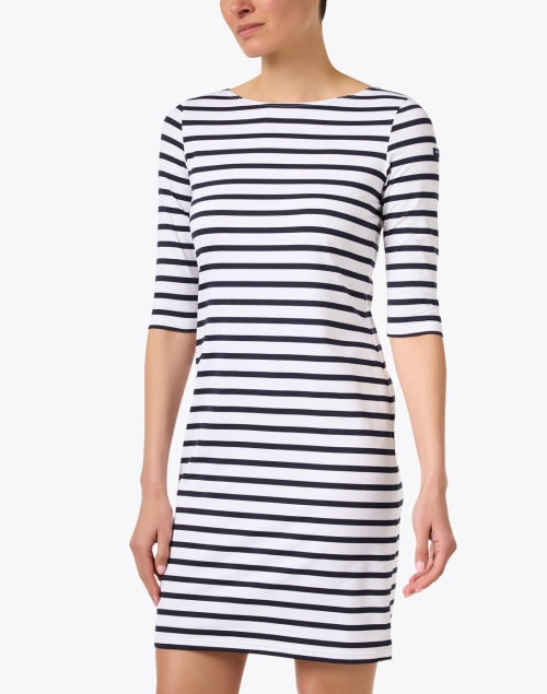 Stylish Propriano Super - Stretch Navy and White Striped Everyday Dress