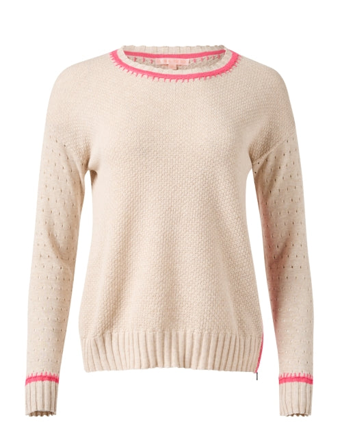 Beige and Rose-colored Stitch Women's Cotton Knit Sweater