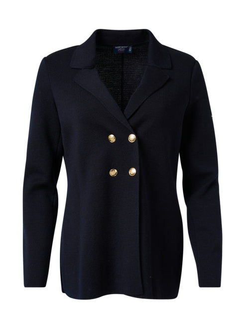 Stylish Navy Wool Double - Breasted Charente Blazer Inspired by French Nautical
