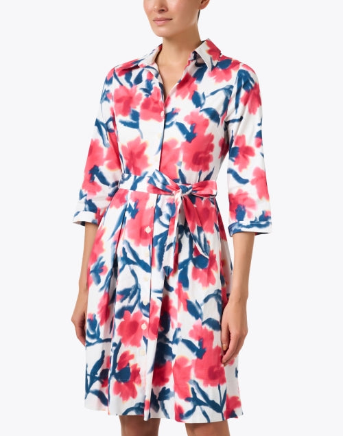 Elegant Bellini White Floral Print Mini Shirt Dress