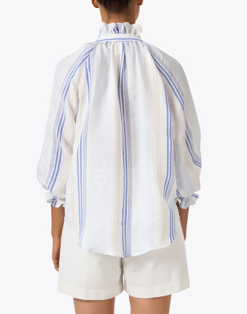 Fiona Women's Blue and White Striped Voile Button - Front Ruffled Shirt