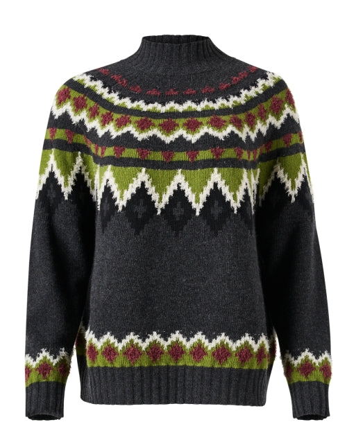 Orario Stylish Grey Multi - Patterned Wool Sweater for a Fashionable Look