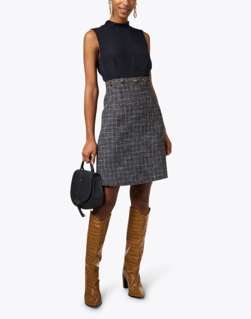 Navy Blue Satin and Tweed Blend Women's Formal Dress