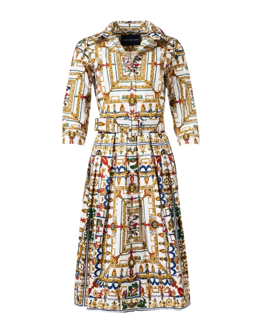 Audrey Women's White Multi-Patterned Stretchable Cotton Shirt Dress