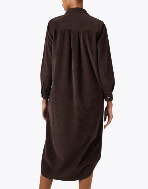 Stylish Espresso Brown Soft Cotton Corduroy Shirt Dress