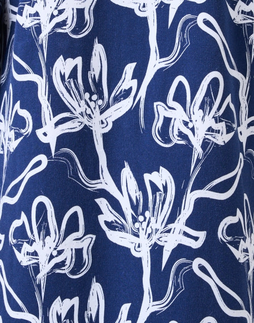 Navy Floral Print Cotton Women's Shirt Dress by Ashlynn