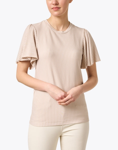 Fashionable Broadway Beige Striped Women's Top for All Occasions
