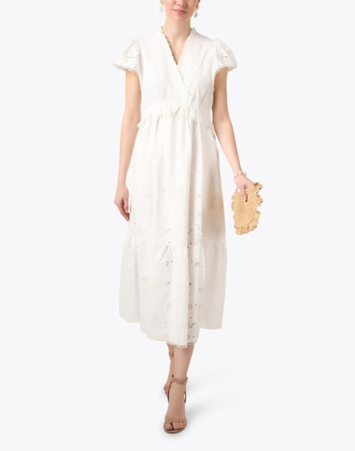 Varah Charming White Cotton Eyelet Midi Dress