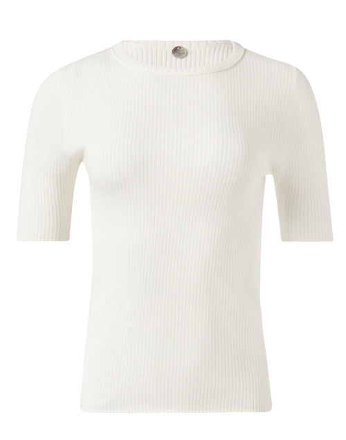 Stylish Ivory 100% Cotton Rib Knit Slim - Stretch Top